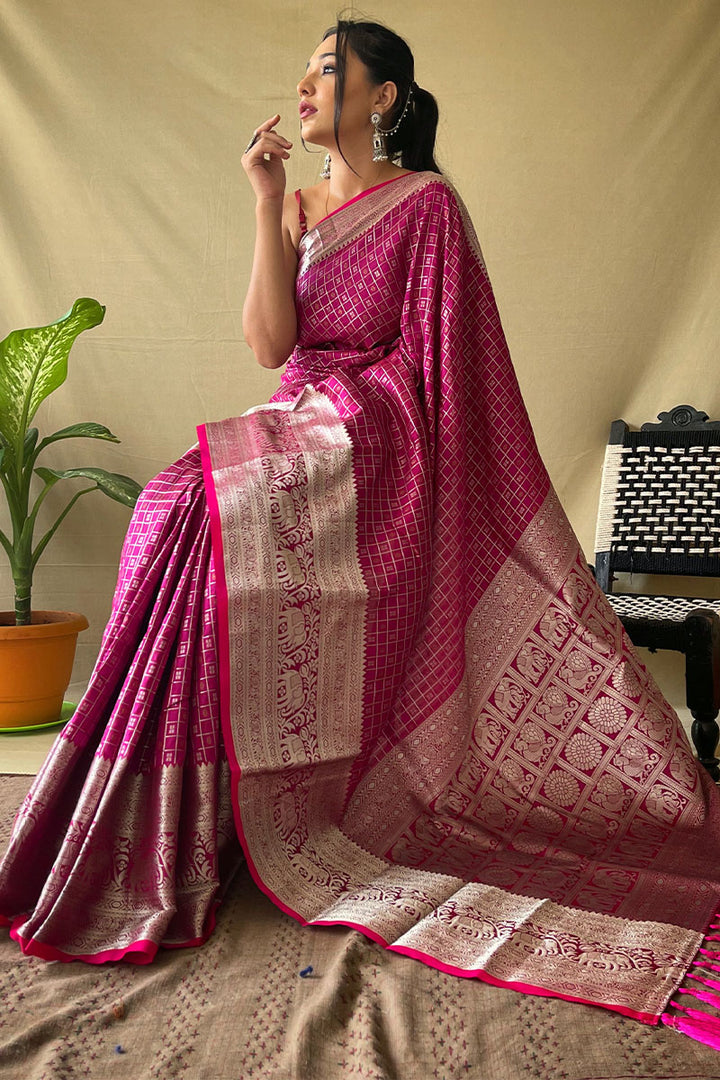 Flirt Pink Banarasi Silk Saree