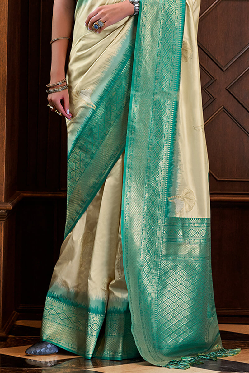 Foggy Beige Soft Banarasi Silk Saree