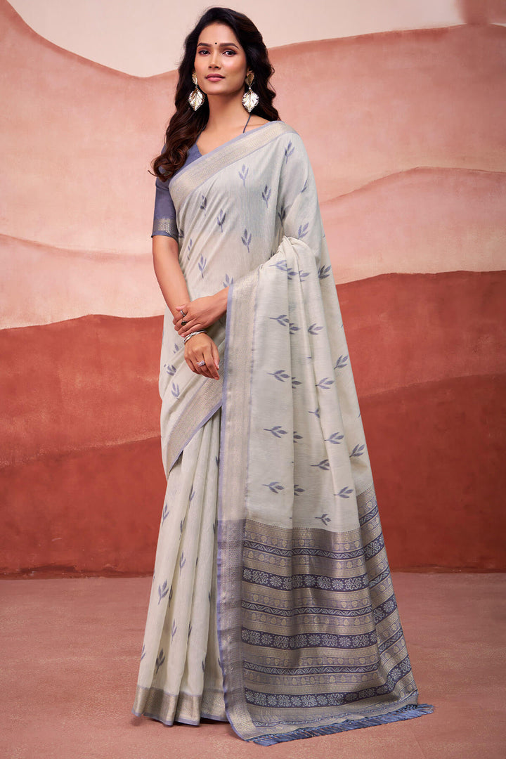 Foggy Grey Modal Cotton Silk Saree