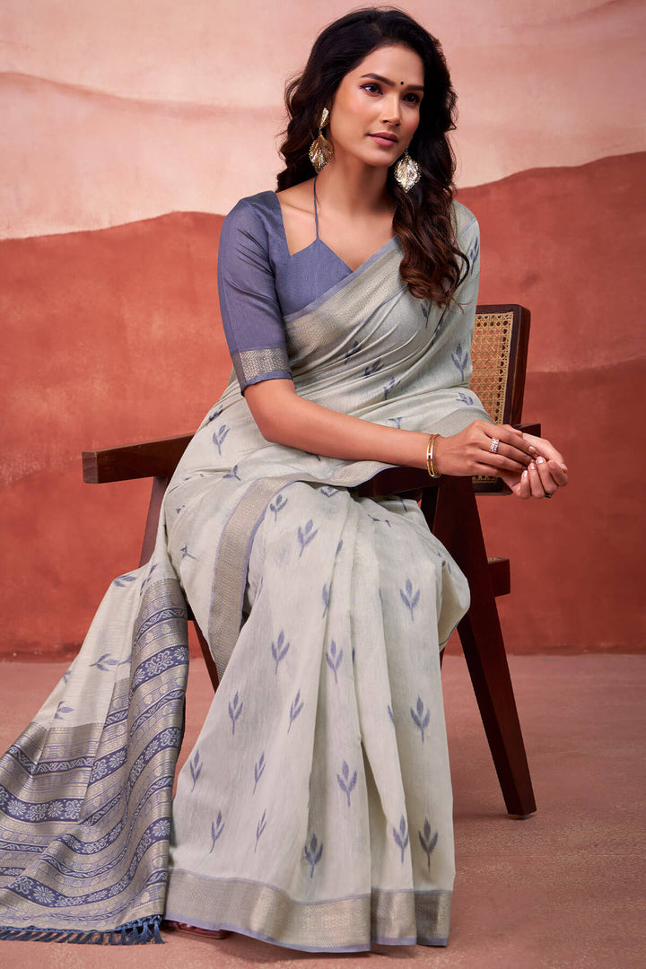Foggy Grey Modal Cotton Silk Saree