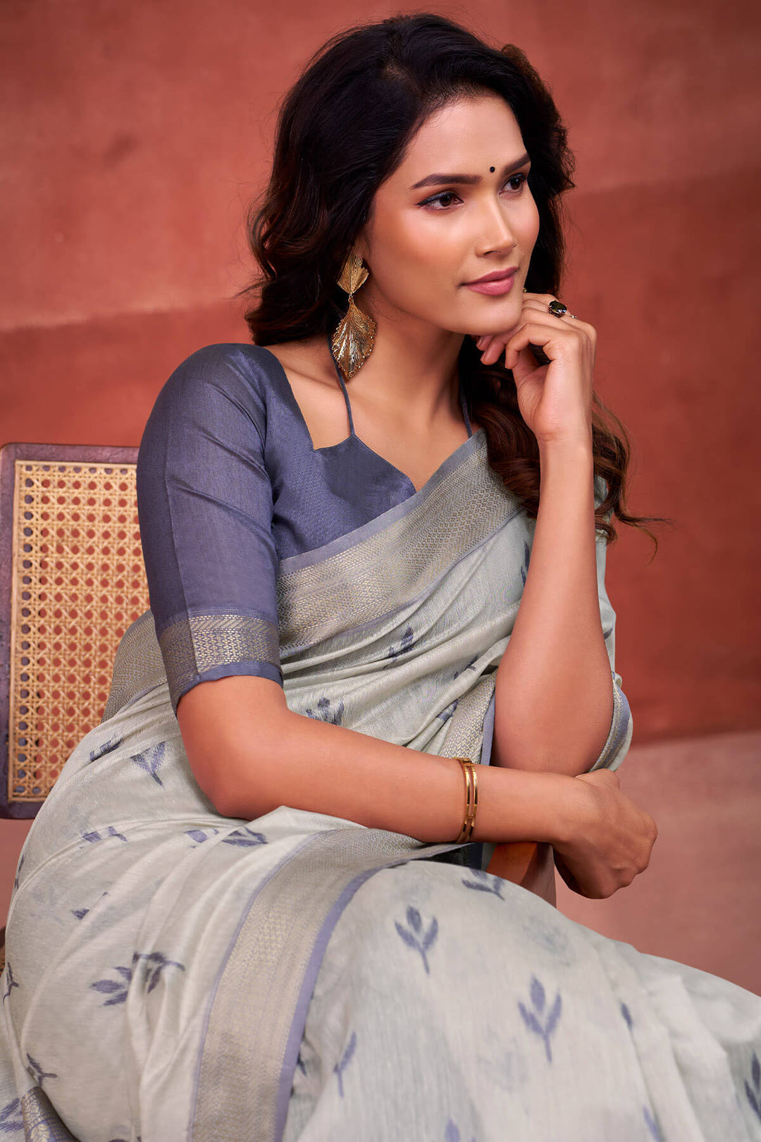 Foggy Grey Modal Cotton Silk Saree
