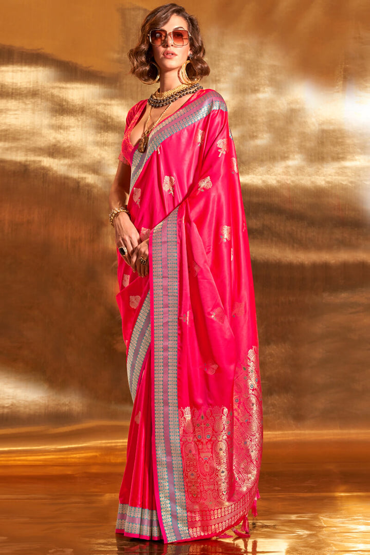 Folly Pink Banarasi Satin Silk Saree