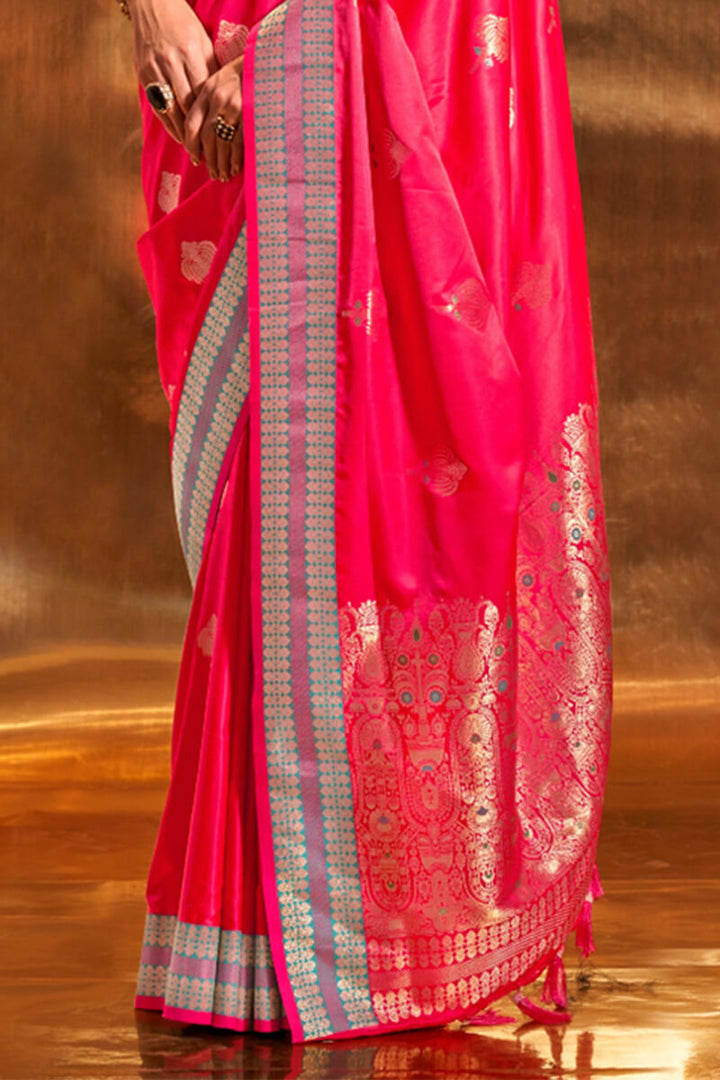 Folly Pink Banarasi Satin Silk Saree