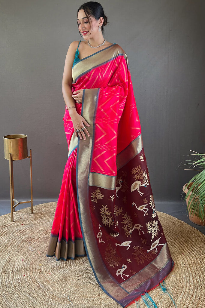 Folly Pink Soft Banarasi Silk Saree