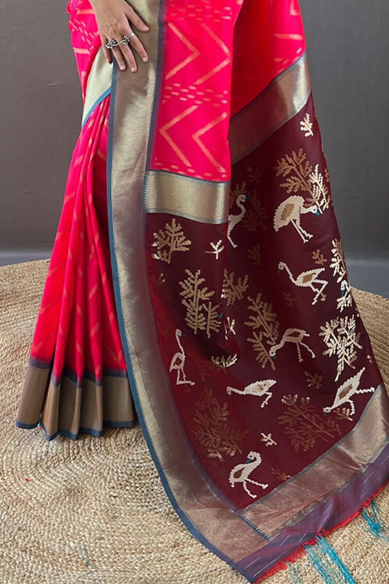 Folly Pink Soft Banarasi Silk Saree