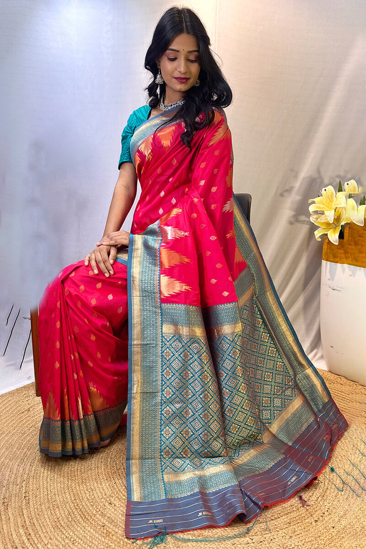 Folly Pink Zari Woven Banarasi Silk Saree