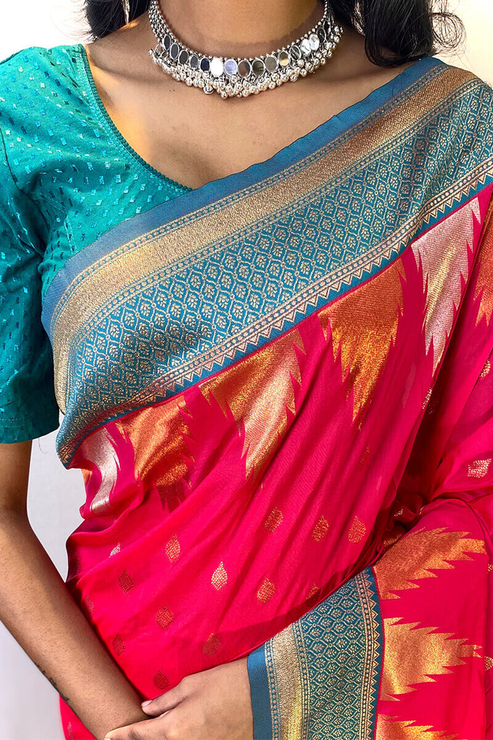 Folly Pink Zari Woven Banarasi Silk Saree