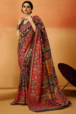 Forest Black Kashmiri Modal Pashmina Silk Saree