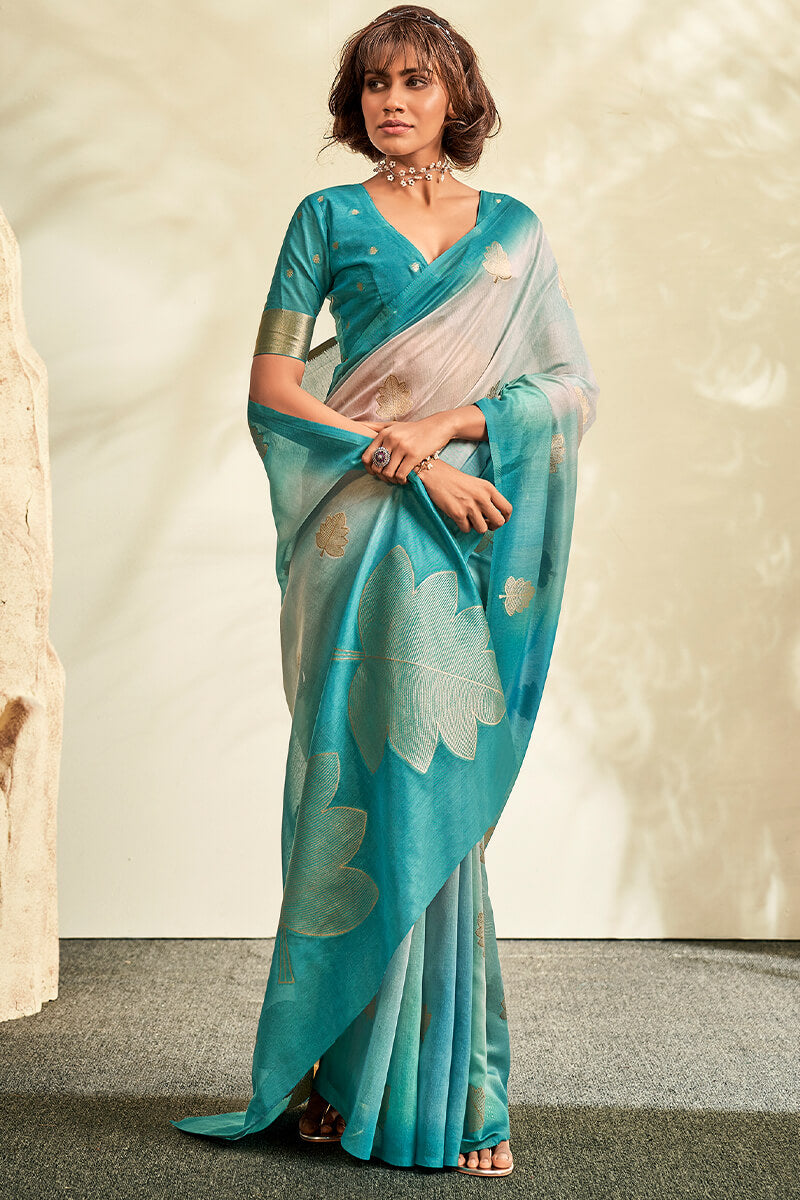 Fountain Blue Handloom Banarasi Silk Saree