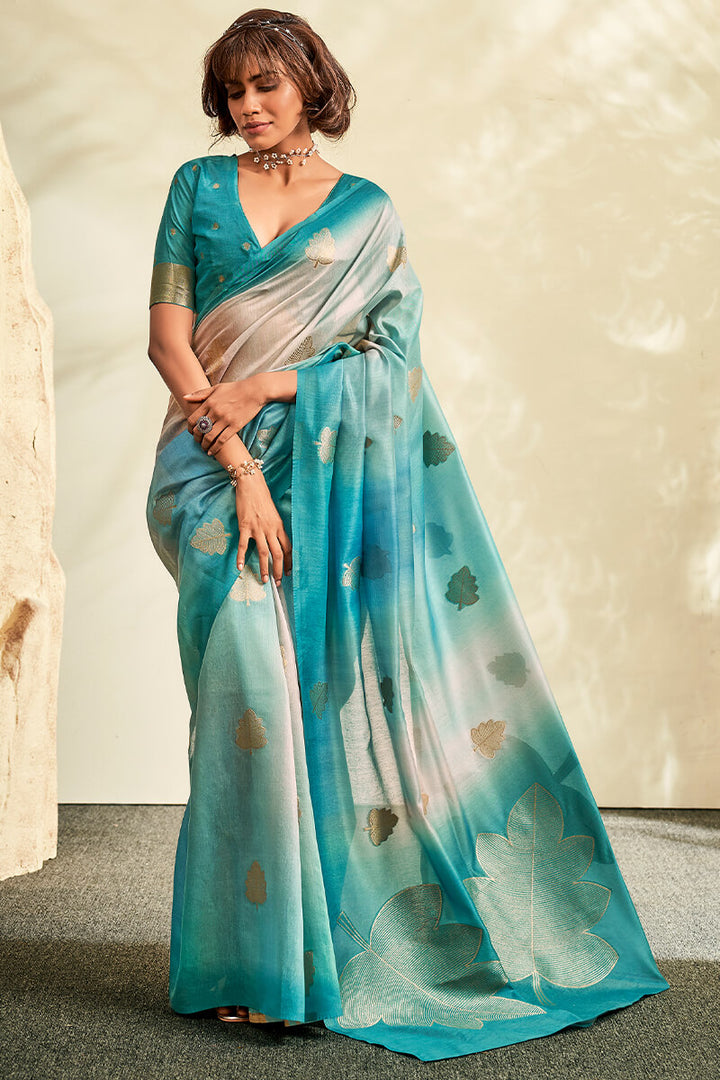 Fountain Blue Handloom Banarasi Silk Saree