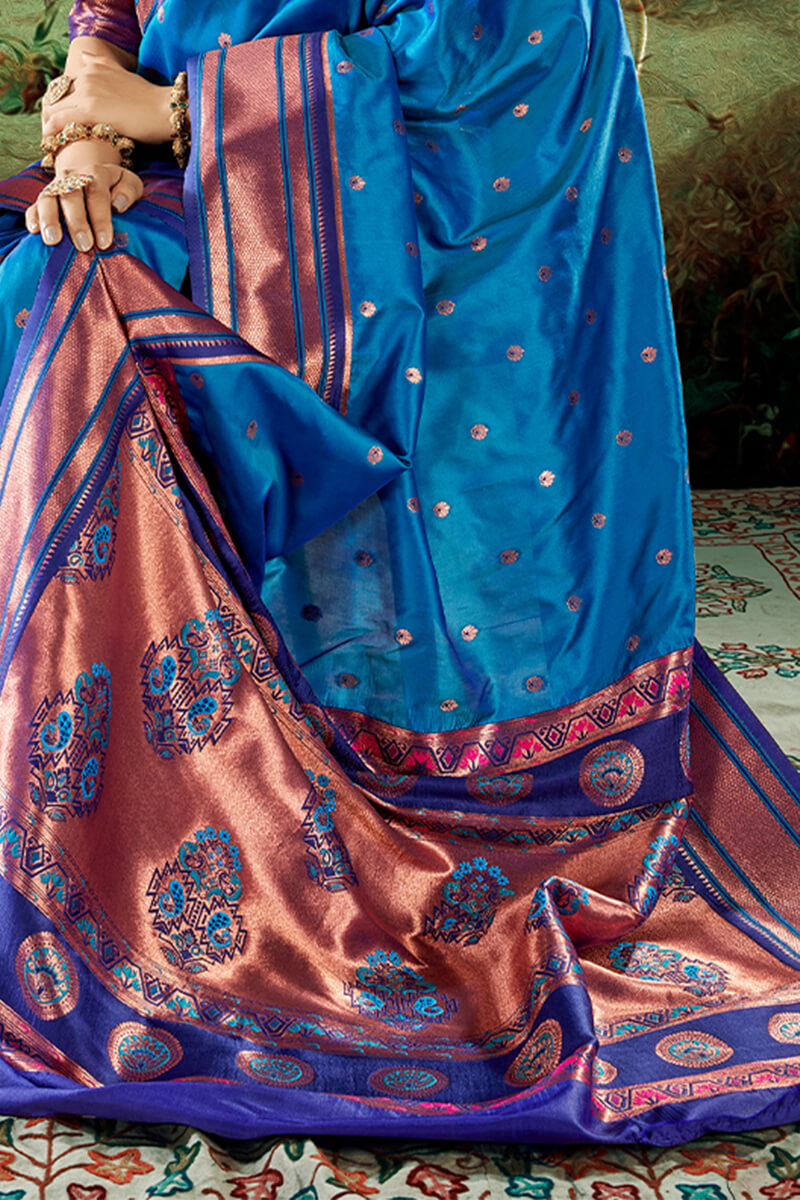 French Blue Paithani Silk Saree