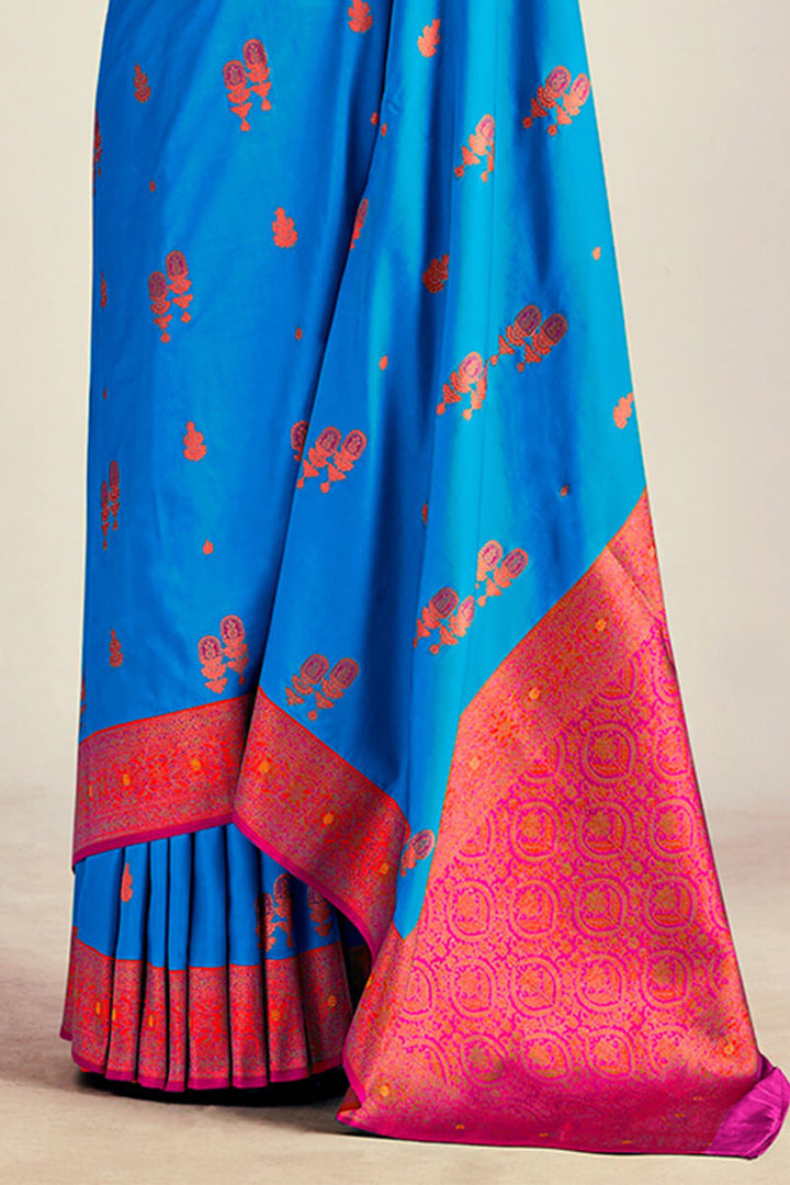 French Blue Soft Banarasi Silk Saree