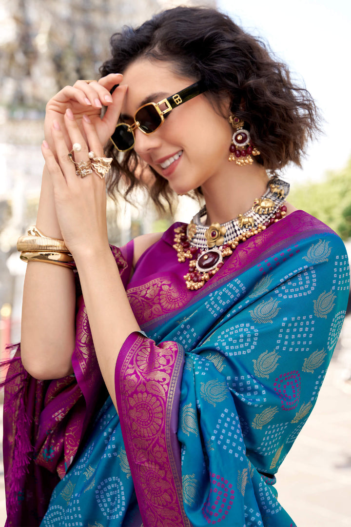 French Blue Zari Woven Soft Silk Saree