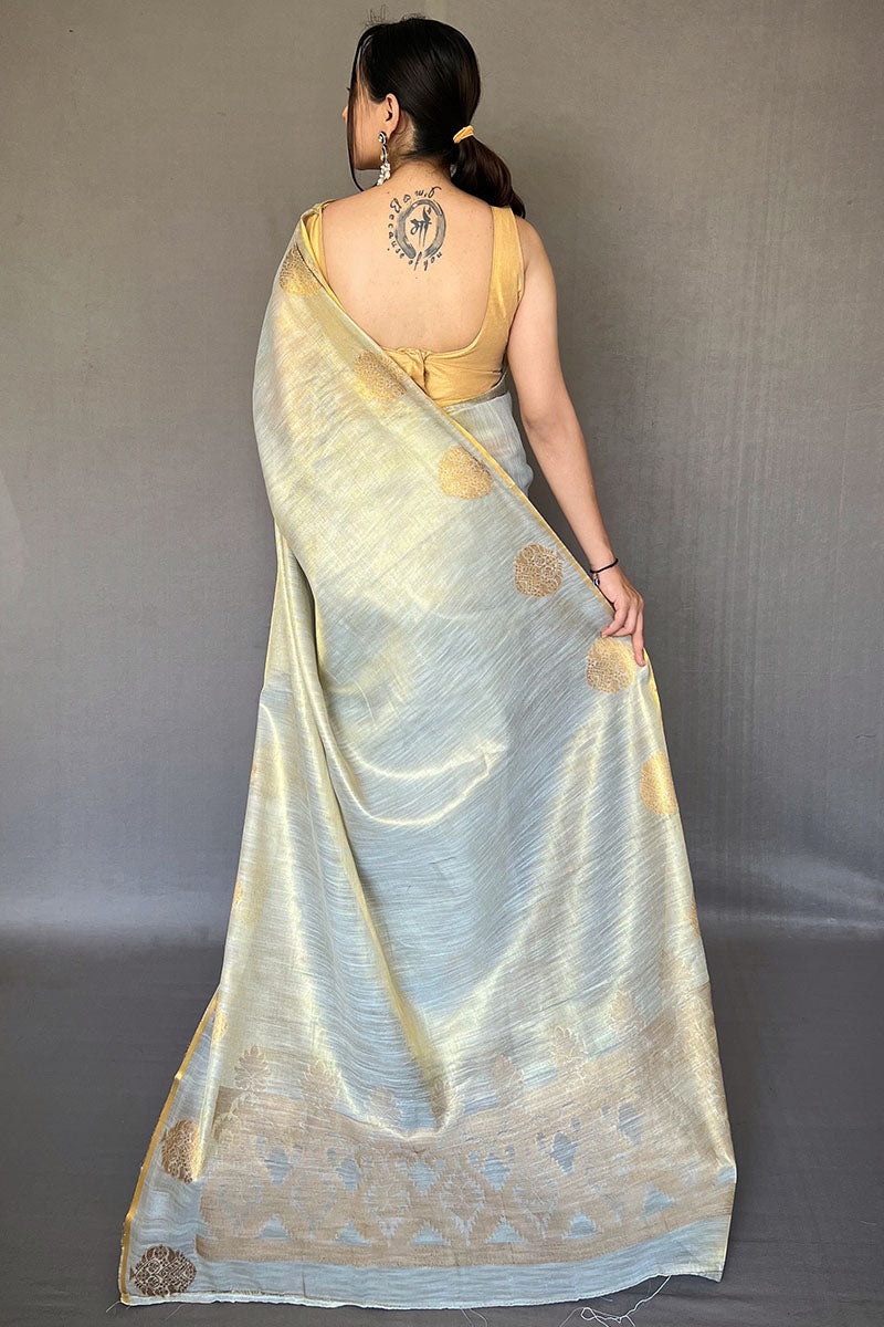 French Grey Zari Woven Tissue silk Saree