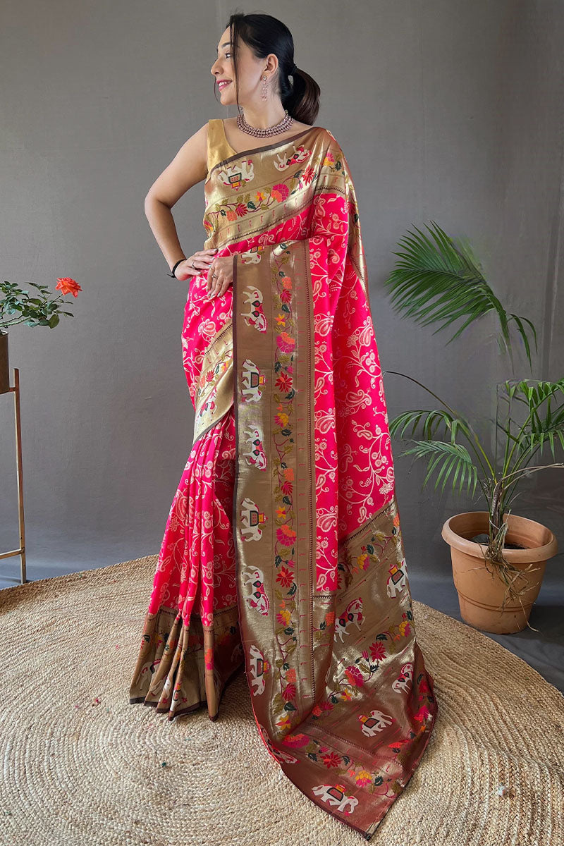 French Rose Pink Paithani Silk Saree