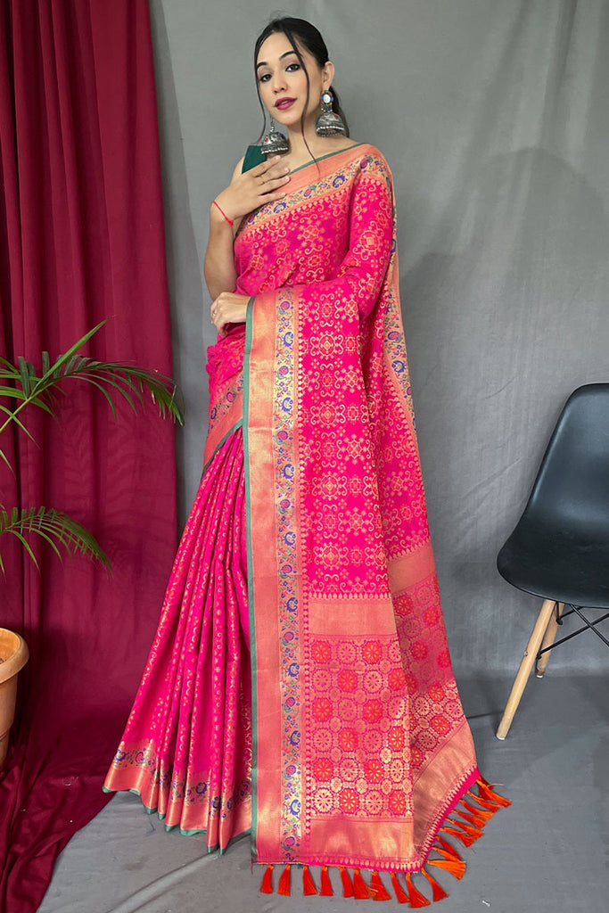 French Rose Pink Patola Silk Saree