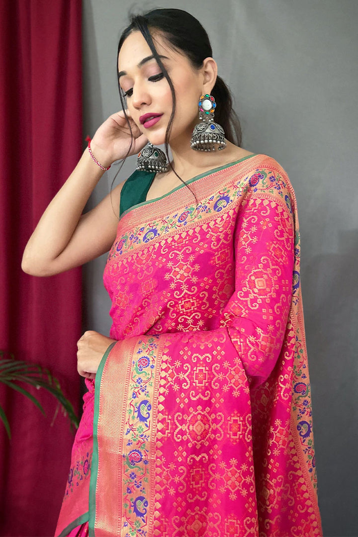 French Rose Pink Patola Silk Saree