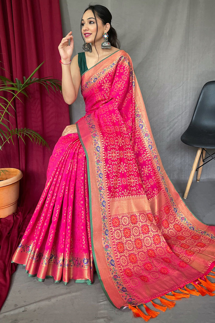 French Rose Pink Patola Silk Saree