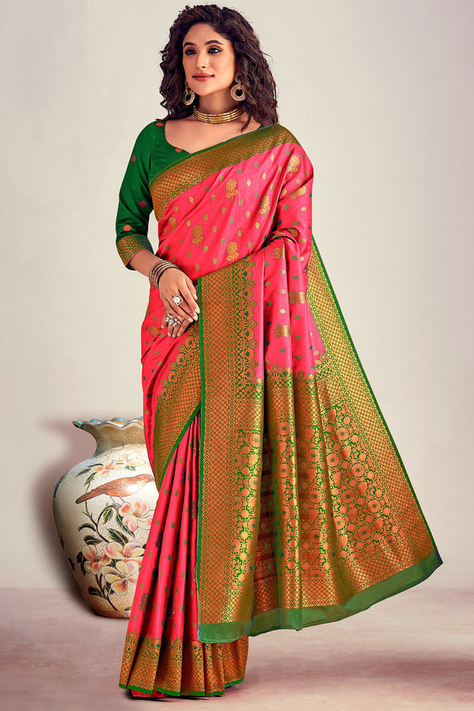 French Rose Pink Soft Banarasi Silk Saree