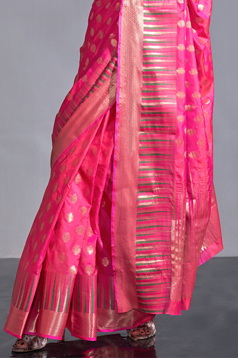 French Rose Pink Zari Woven Banarasi Silk Saree