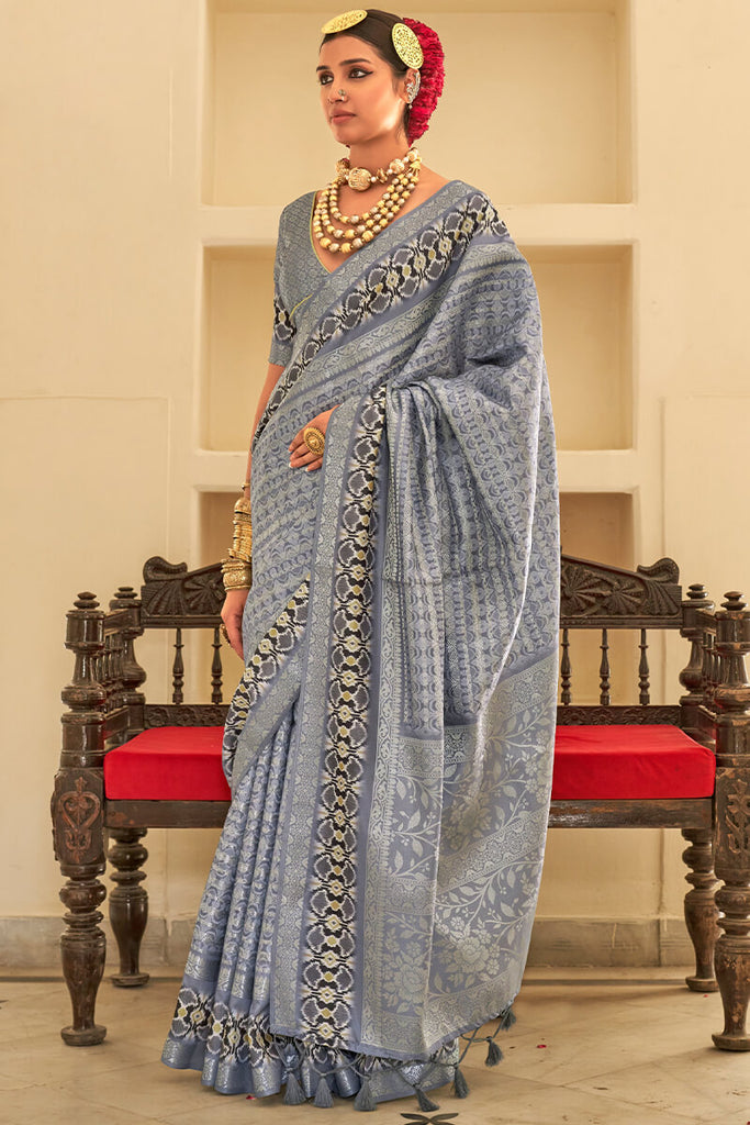 Friar Grey Digital Printed Soft Silk Saree