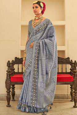 Friar Grey Digital Printed Soft Silk Saree
