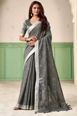 Friar Grey Linen Silk Saree