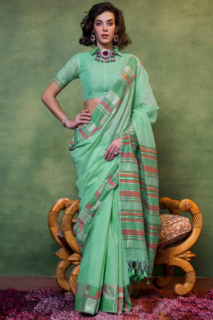 Frog Green Cotton Silk Saree