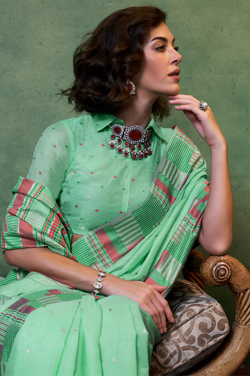 Frog Green Cotton Silk Saree