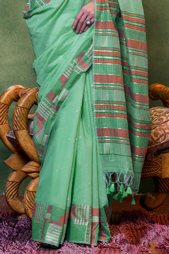 Frog Green Cotton Silk Saree