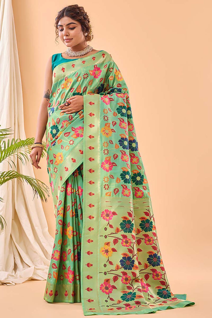 Frog Green Paithani Silk Saree