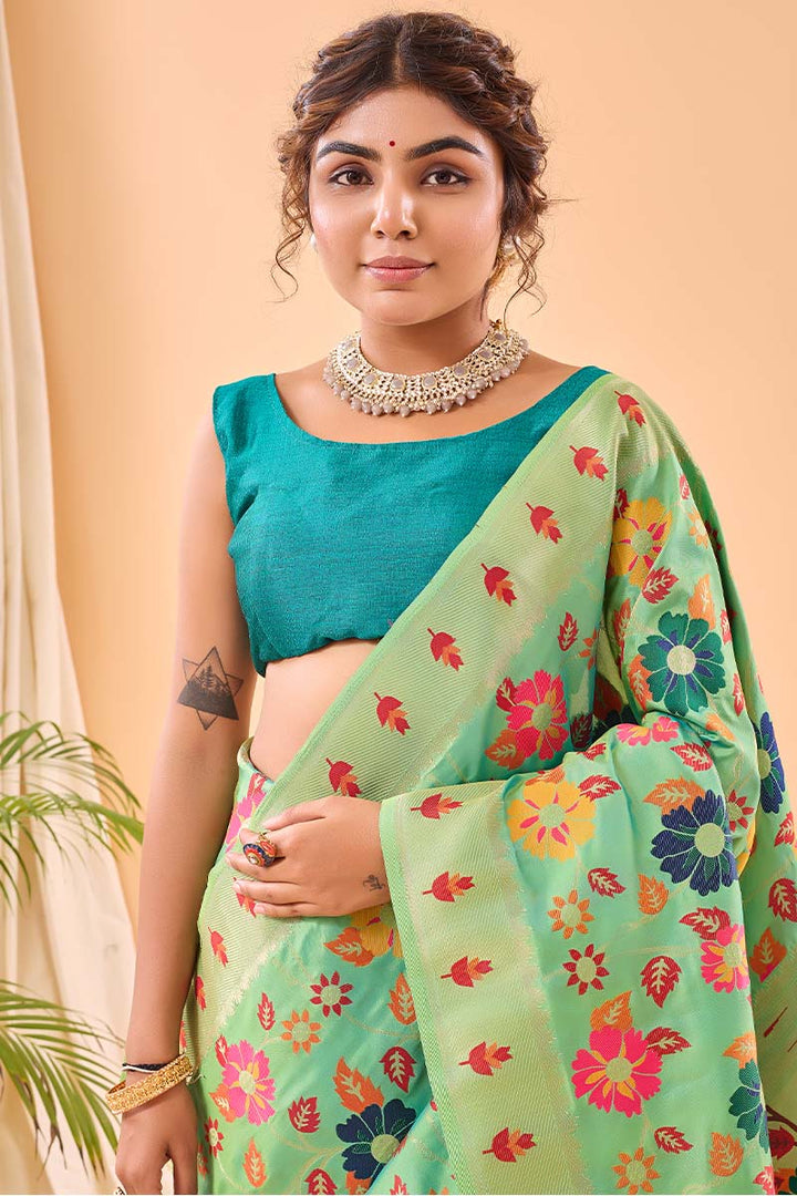 Frog Green Paithani Silk Saree