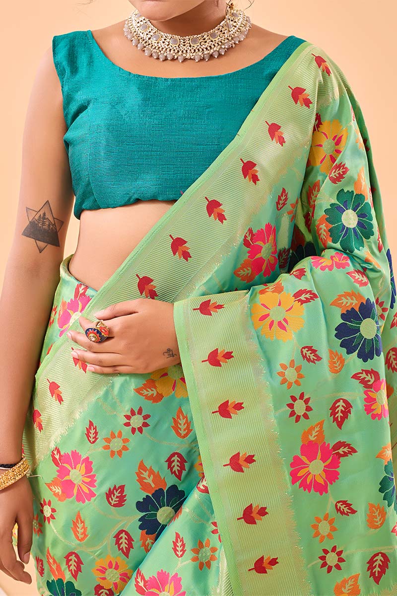 Frog Green Paithani Silk Saree