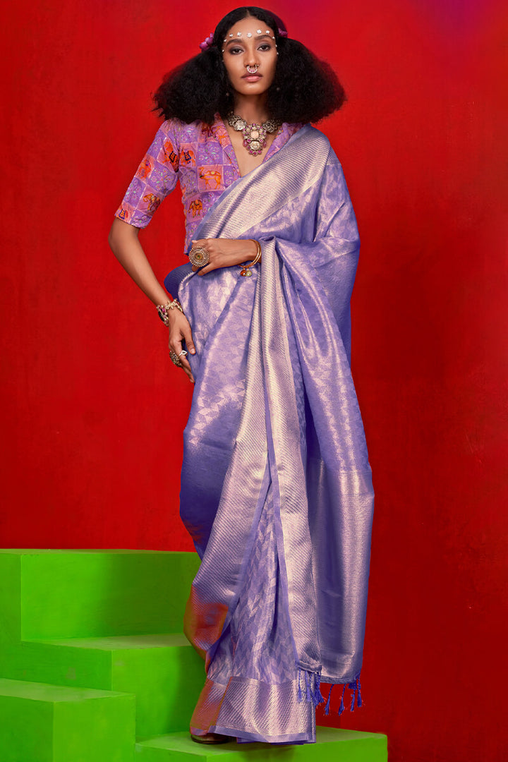 Frosted Lavender Banarasi Tissue Silk Saree