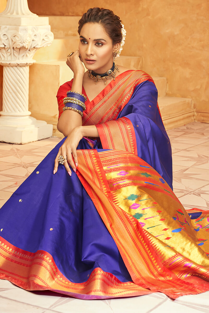 Fuchsia Blue Paithani Silk Saree