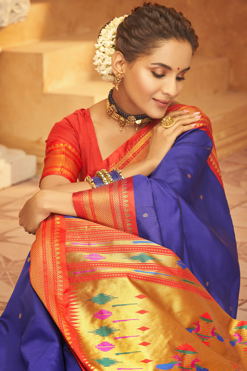Fuchsia Blue Paithani Silk Saree