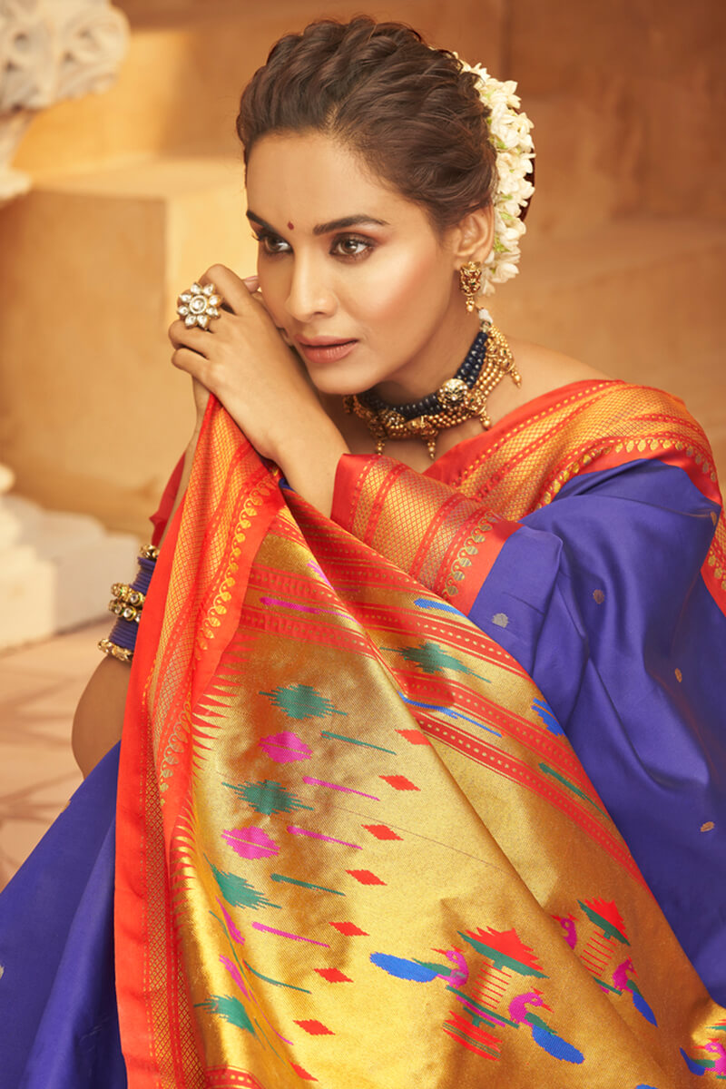 Fuchsia Blue Paithani Silk Saree