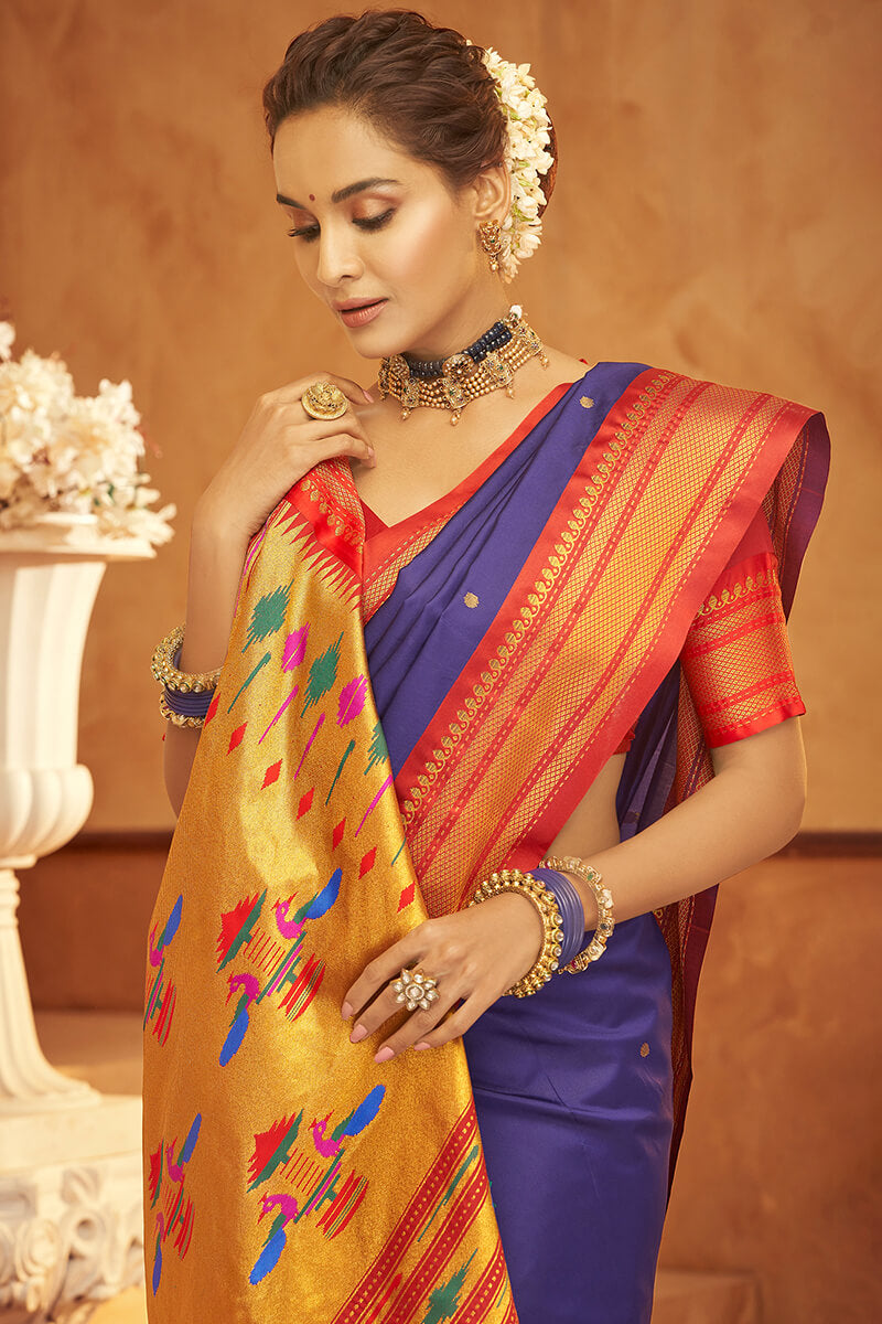 Fuchsia Blue Paithani Silk Saree