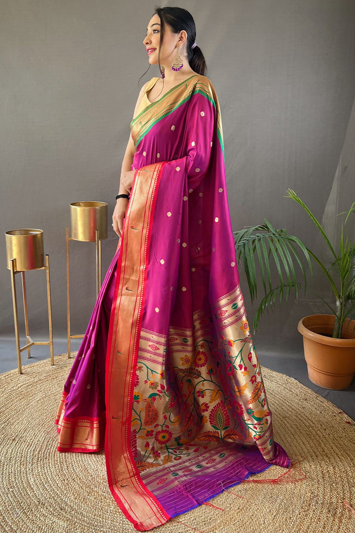 Fuchsia Pink Paithani Silk Saree