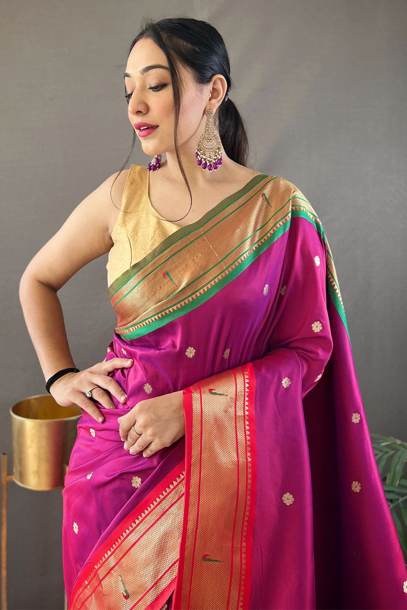 Fuchsia Pink Paithani Silk Saree