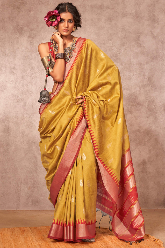 Fuel Yellow Bhagalpuri Banarasi Silk Saree