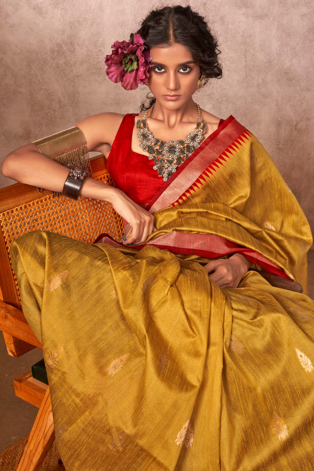 Fuel Yellow Bhagalpuri Banarasi Silk Saree