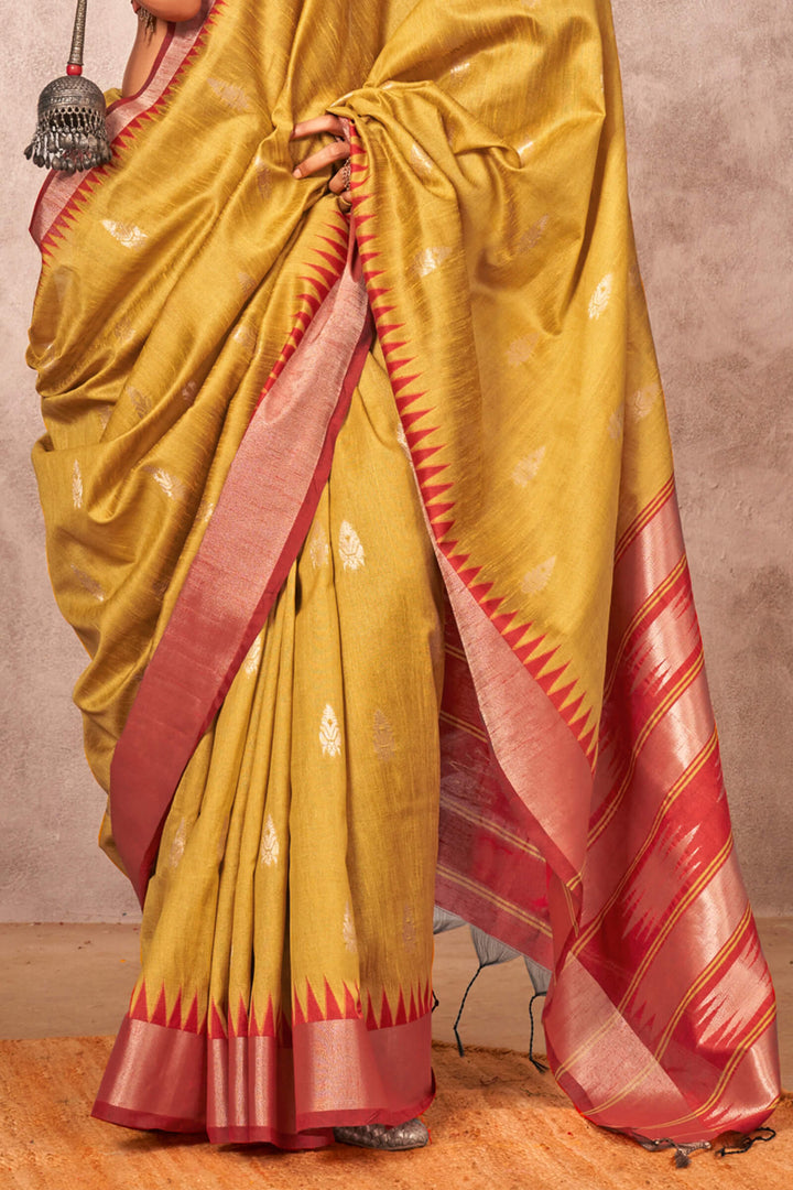 Fuel Yellow Bhagalpuri Banarasi Silk Saree