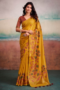Fuel Yellow Cotton Modal Silk Saree