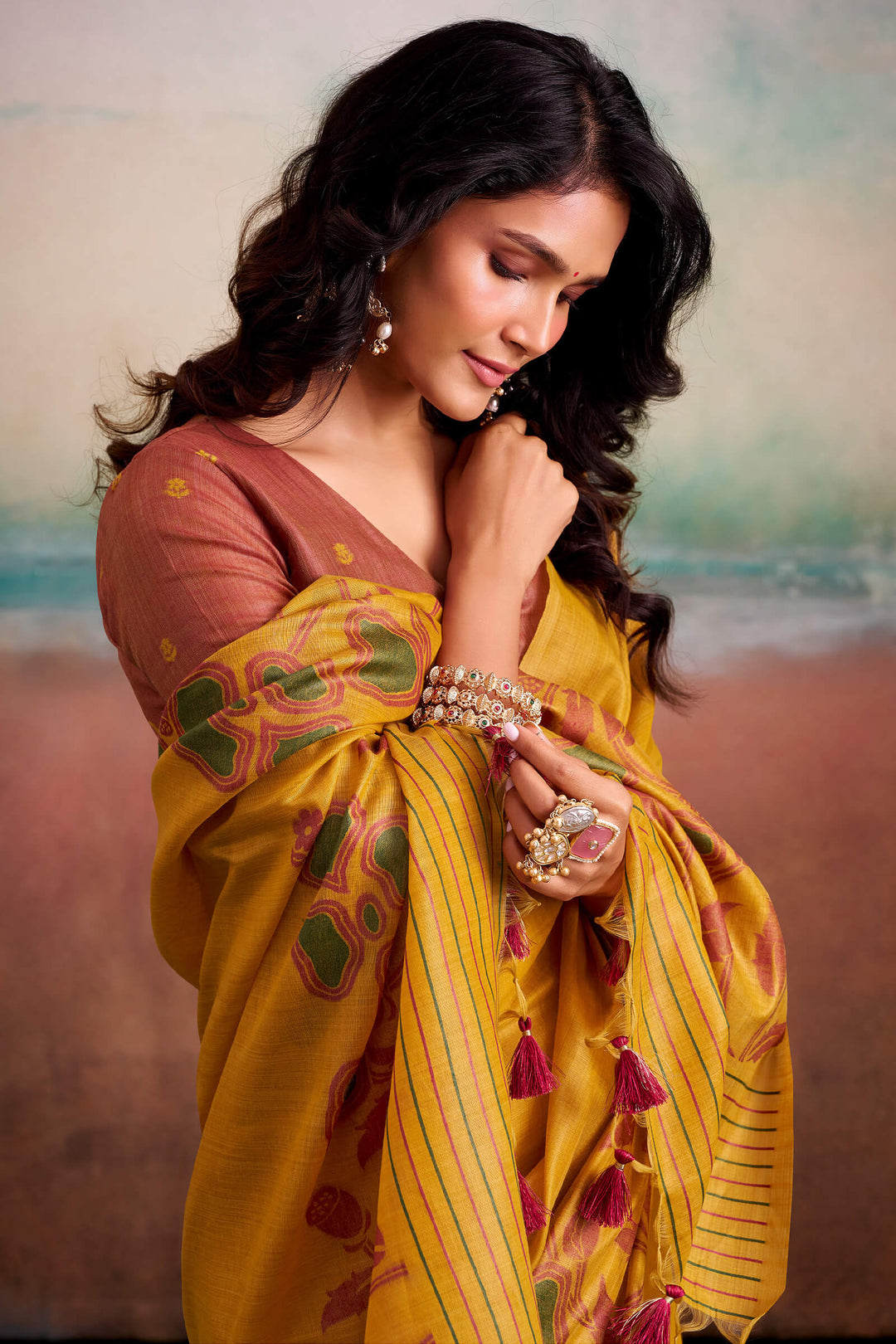 Fuel Yellow Cotton Modal Silk Saree
