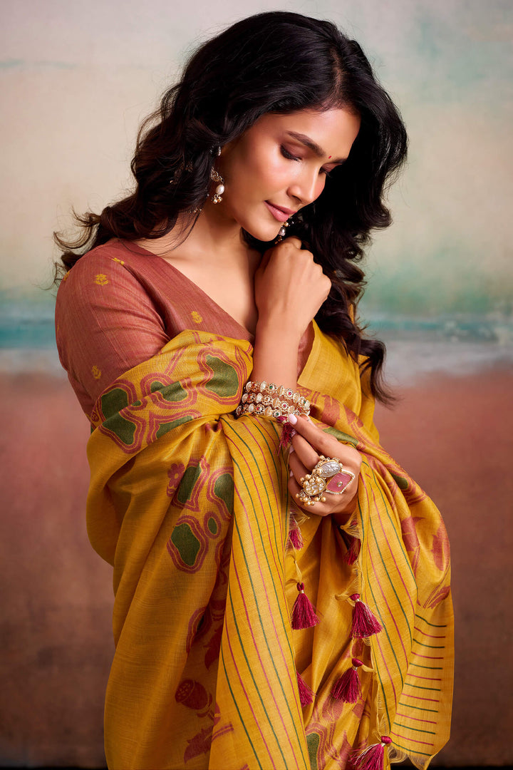 Fuel Yellow Cotton Modal Silk Saree