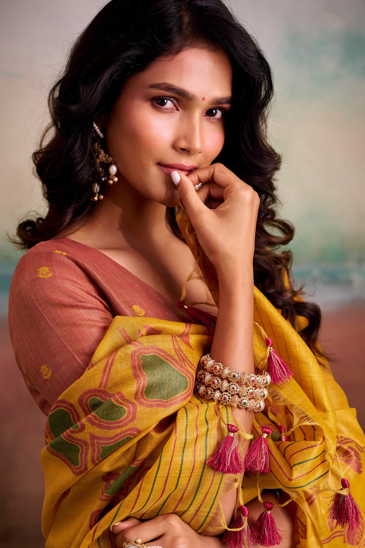 Fuel Yellow Cotton Modal Silk Saree