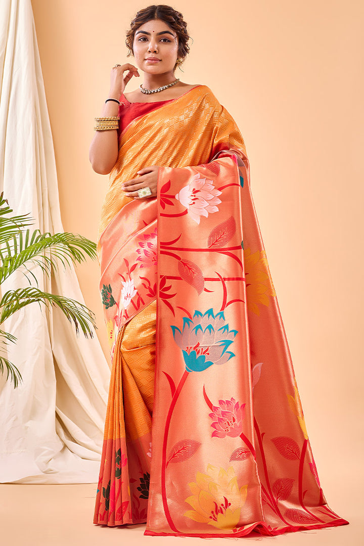 Fuel Yellow Paithani Silk Saree