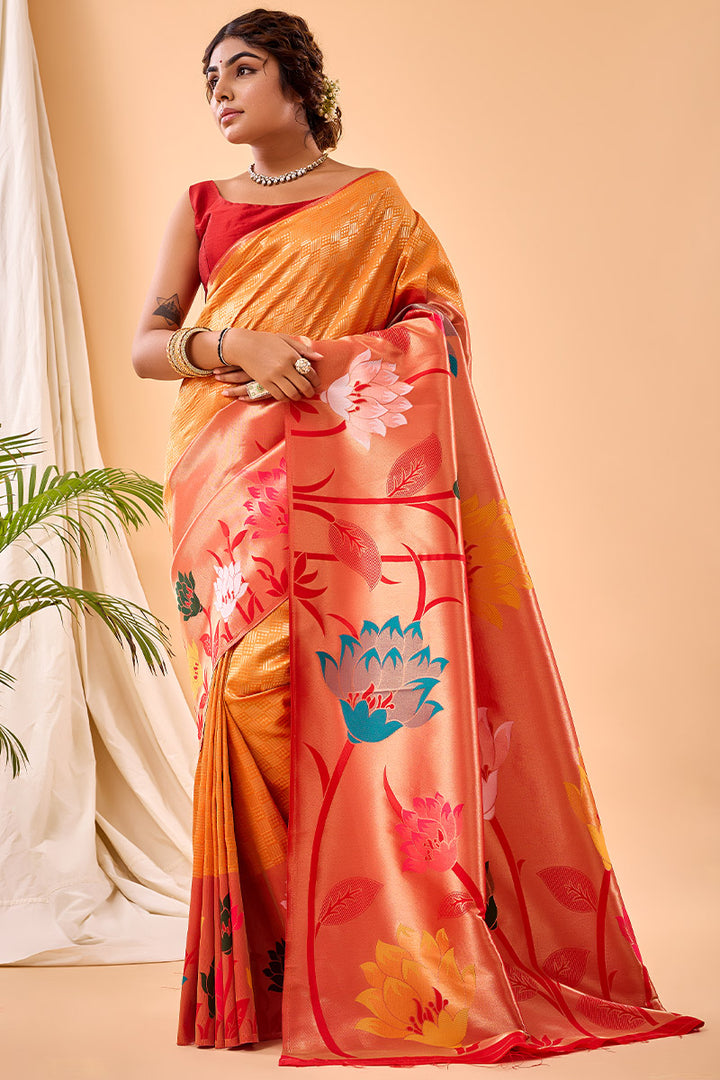 Fuel Yellow Paithani Silk Saree