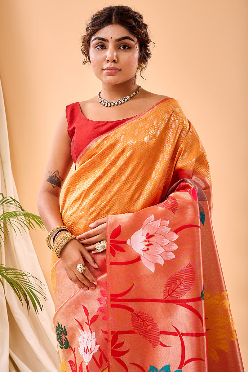 Fuel Yellow Paithani Silk Saree